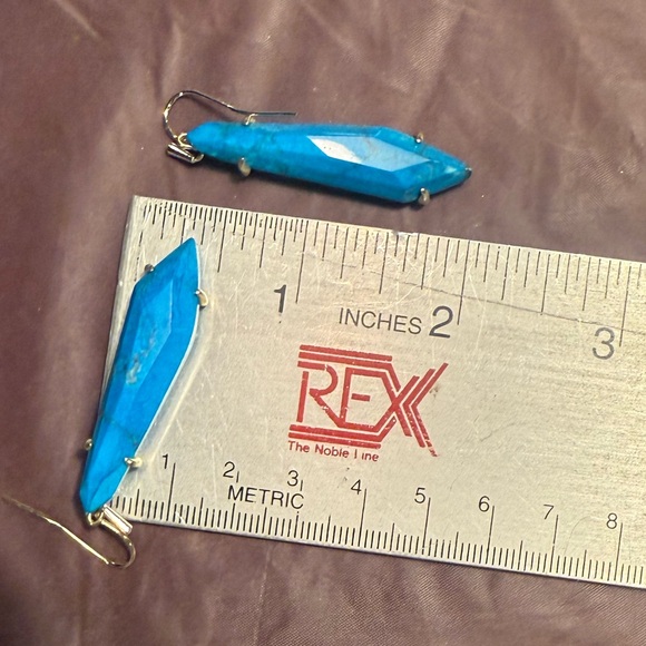 Rare Kendra Scott Turquoise Blue/Gold 2” Drop Earrings - Picture 7 of 7